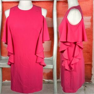 Trina Turk Hot Pink Waterfall Side Cold Shoulder Mini Dress Size 2 *See details